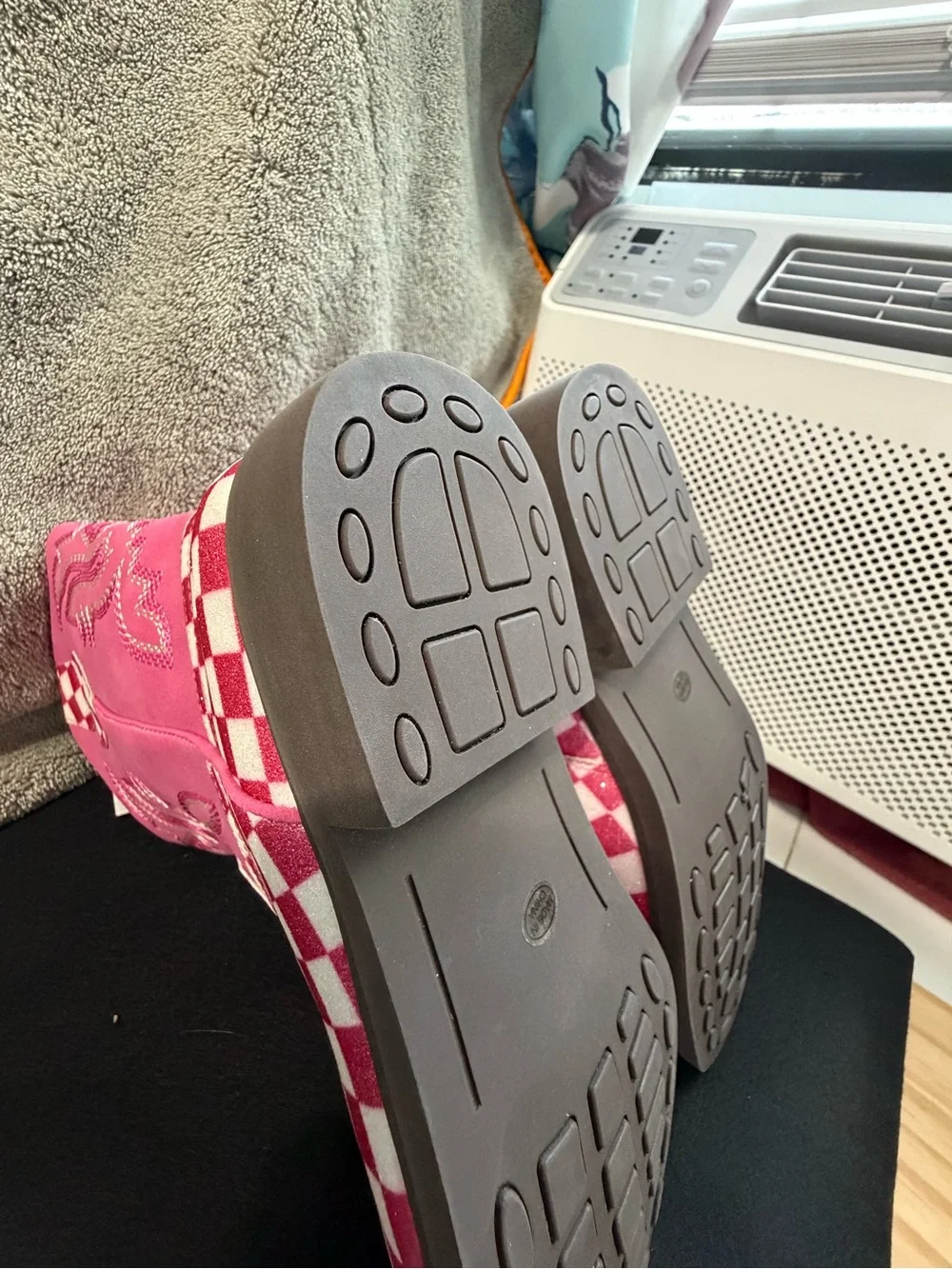 Kids Pink Checkered Cowboy Boots